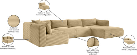 Faye 145" Camel Corduroy Performance Fabric Upholstered Sectional, 5-Piece (Style 2)