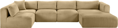 Faye 145" Camel Corduroy Performance Fabric Upholstered Sectional, 5-Piece (Style 2)