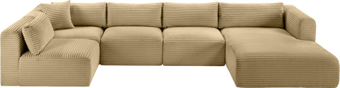 Faye 145" Camel Corduroy Performance Fabric Upholstered Sectional, 5-Piece (Style 2)