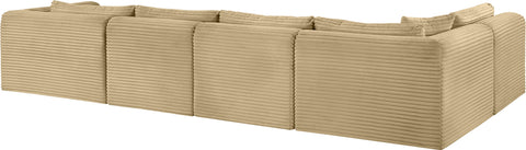Faye 145" Camel Corduroy Performance Fabric Upholstered Sectional, 5-Piece (Style 2)