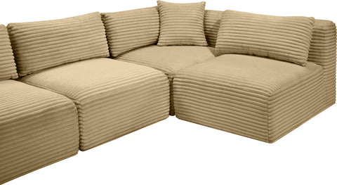 Faye 145" Camel Corduroy Performance Fabric Upholstered Sectional, 5-Piece (Style 2)