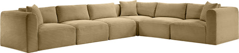 Faye 140" Camel Corduroy Performance Fabric Upholstered Sectional, 6-Piece