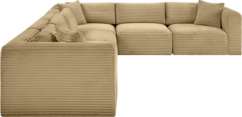 Faye 140" Camel Corduroy Performance Fabric Upholstered Sectional, 6-Piece