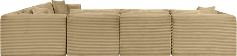 Faye 140" Camel Corduroy Performance Fabric Upholstered Sectional, 6-Piece