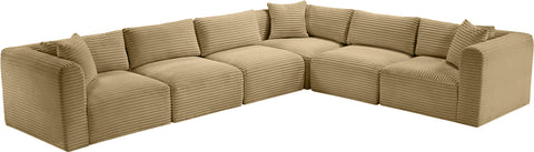 Faye 140" Camel Corduroy Performance Fabric Upholstered Sectional, 6-Piece