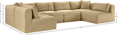 Faye 140" Camel Corduroy Performance Fabric Upholstered Sectional, 6-Piece (Style 2)