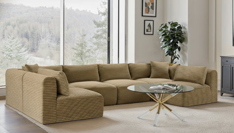 Faye 140" Camel Corduroy Performance Fabric Upholstered Sectional, 6-Piece (Style 2)