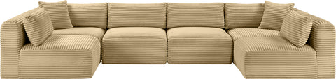 Faye 140" Camel Corduroy Performance Fabric Upholstered Sectional, 6-Piece (Style 2)