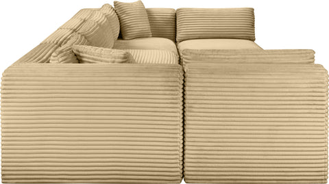 Faye 140" Camel Corduroy Performance Fabric Upholstered Sectional, 6-Piece (Style 2)
