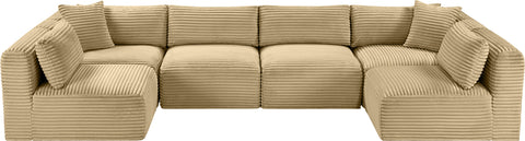 Faye 140" Camel Corduroy Performance Fabric Upholstered Sectional, 6-Piece (Style 2)