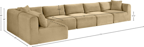 Faye 171" Camel Corduroy Performance Fabric Upholstered Sectional, 6-Piece