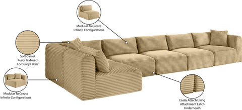 Faye 171" Camel Corduroy Performance Fabric Upholstered Sectional, 6-Piece