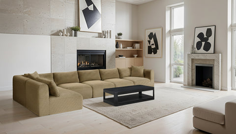 Faye 171" Camel Corduroy Performance Fabric Upholstered Sectional, 6-Piece