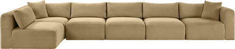 Faye 171" Camel Corduroy Performance Fabric Upholstered Sectional, 6-Piece