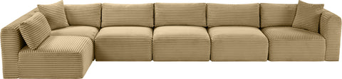 Faye 171" Camel Corduroy Performance Fabric Upholstered Sectional, 6-Piece