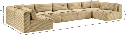Faye 171" Camel Corduroy Performance Fabric Upholstered Sectional, 7-Piece