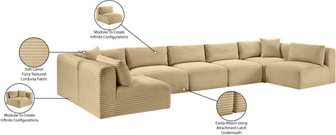 Faye 171" Camel Corduroy Performance Fabric Upholstered Sectional, 7-Piece