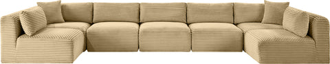 Faye 171" Camel Corduroy Performance Fabric Upholstered Sectional, 7-Piece