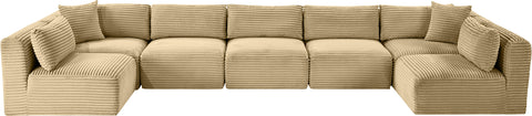 Faye 171" Camel Corduroy Performance Fabric Upholstered Sectional, 7-Piece