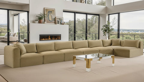 Faye 202" Camel Corduroy Performance Fabric Upholstered Sectional, 7-Piece