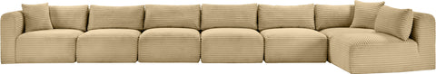 Faye 202" Camel Corduroy Performance Fabric Upholstered Sectional, 7-Piece