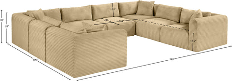 Faye 140" Camel Corduroy Performance Fabric Upholstered Sectional, 8-Piece