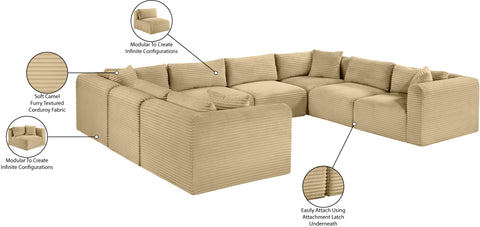 Faye 140" Camel Corduroy Performance Fabric Upholstered Sectional, 8-Piece
