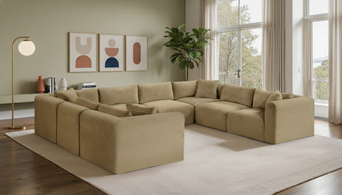 Faye 140" Camel Corduroy Performance Fabric Upholstered Sectional, 8-Piece