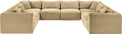 Faye 140" Camel Corduroy Performance Fabric Upholstered Sectional, 8-Piece