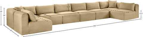 Faye 202" Camel Corduroy Performance Fabric Upholstered Sectional, 8-Piece
