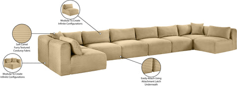 Faye 202" Camel Corduroy Performance Fabric Upholstered Sectional, 8-Piece