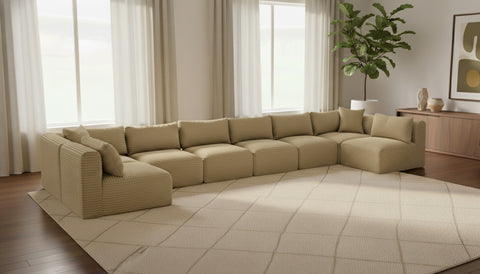 Faye 202" Camel Corduroy Performance Fabric Upholstered Sectional, 8-Piece