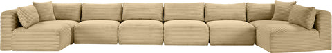 Faye 202" Camel Corduroy Performance Fabric Upholstered Sectional, 8-Piece