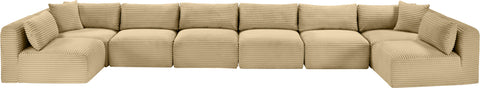 Faye 202" Camel Corduroy Performance Fabric Upholstered Sectional, 8-Piece
