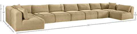 Faye 233" Camel Corduroy Performance Fabric Upholstered Sectional, 9-Piece