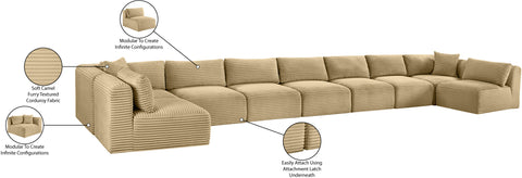 Faye 233" Camel Corduroy Performance Fabric Upholstered Sectional, 9-Piece