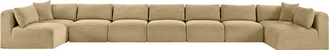 Faye 233" Camel Corduroy Performance Fabric Upholstered Sectional, 9-Piece