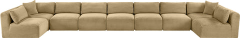 Faye 233" Camel Corduroy Performance Fabric Upholstered Sectional, 9-Piece