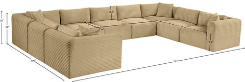 Faye 171" Camel Corduroy Performance Fabric Upholstered Sectional, 9-Piece