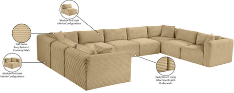 Faye 171" Camel Corduroy Performance Fabric Upholstered Sectional, 9-Piece
