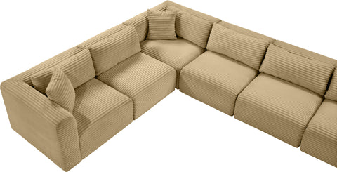 Faye 171" Camel Corduroy Performance Fabric Upholstered Sectional, 9-Piece