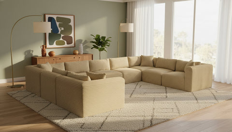 Faye 171" Camel Corduroy Performance Fabric Upholstered Sectional, 9-Piece
