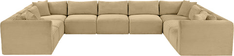 Faye 171" Camel Corduroy Performance Fabric Upholstered Sectional, 9-Piece