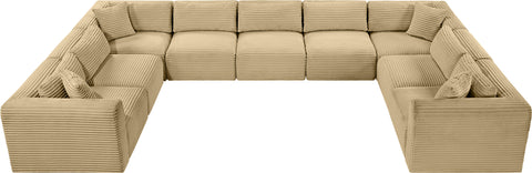 Faye 171" Camel Corduroy Performance Fabric Upholstered Sectional, 9-Piece