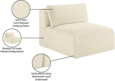 Faye Cream Corduroy Performance Fabric Upholstered Armless Chair, 1 Piece