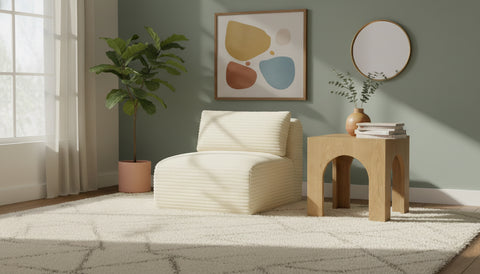 Faye Cream Corduroy Performance Fabric Upholstered Armless Chair, 1 Piece
