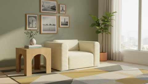 Faye Cream Corduroy Performance Fabric Upholstered Accent Chair, 1 Piece
