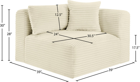 Faye Cream Corduroy Performance Fabric Upholstered Corner Chair, 1 Piece