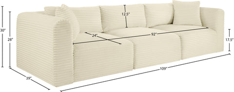 Faye 109" Cream Corduroy Performance Fabric Upholstered Sofa, 3-Piece