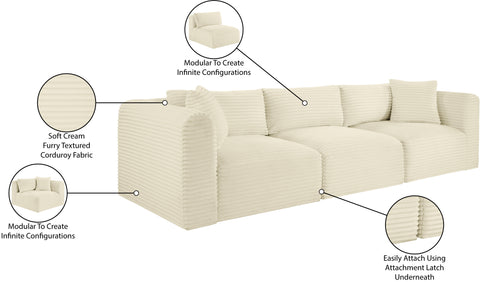 Faye 109" Cream Corduroy Performance Fabric Upholstered Sofa, 3-Piece